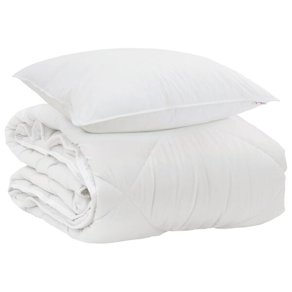 vidaXL Duvet pentru Toate Sezoanele cu pernă 2 pcs Alb Microfibră
