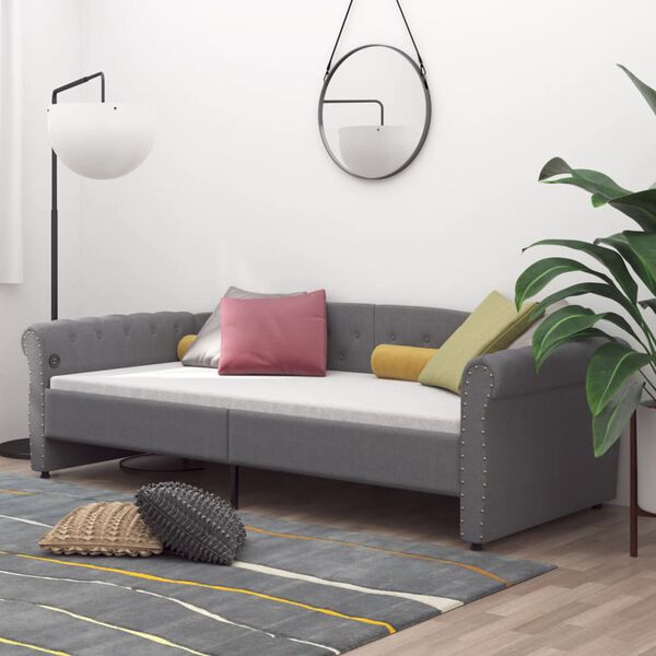 vidaXL Pat de zi cu saltea, gri deschis, 90x200 cm, textil, USB