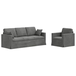 vidaXL Set de canapea 2 pcs Gri &icirc;nchis 198 x 78 x 80 cm Catifea