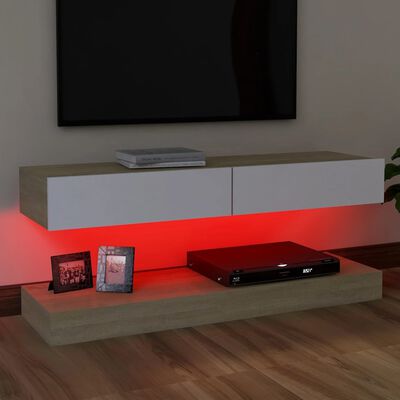 vidaXL Comodă TV cu lumini LED, alb și stejar Sonoma, 120x35 cm