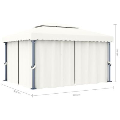 vidaXL Pavilion cu perdea, alb crem, 4 x 3 m, aluminiu