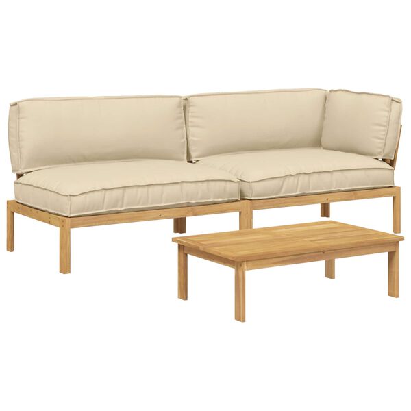 vidaXL Set de canapea cu pernă Simplu 3 pcs Bej Lemn Solid de Acacia