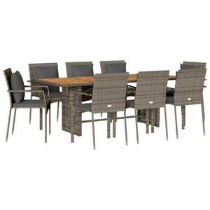 vidaXL Set mobilier grădină cu perne, 9 piese, gri, poliratan