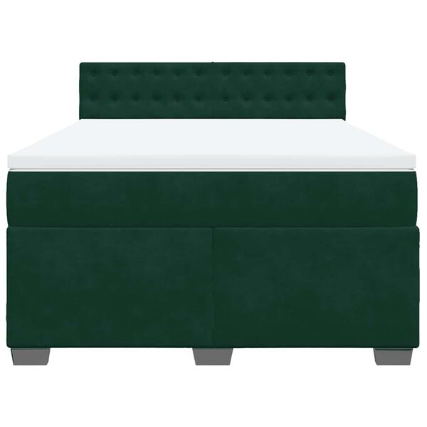 vidaXL Pat box spring cu saltea, verde &icirc;nchis, 140x200 cm, catifea