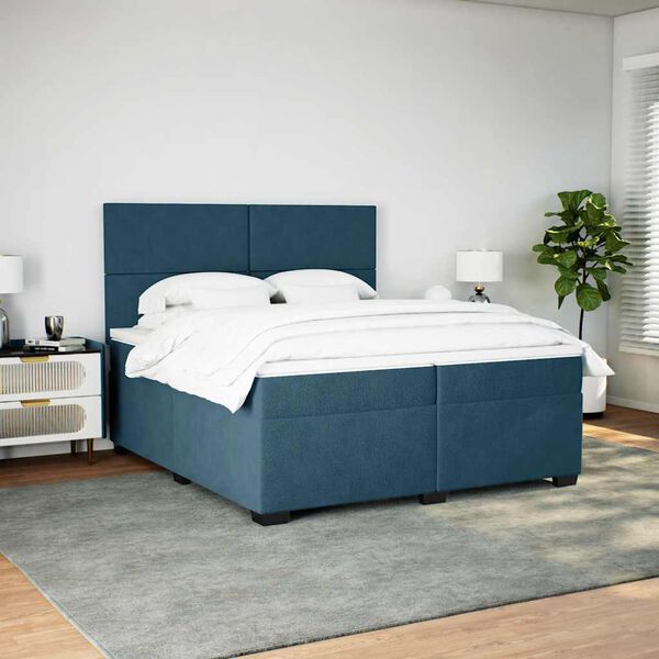 vidaXL Pat box spring cu saltea, albastru, 200x200 cm, catifea