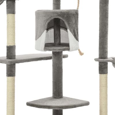 vidaXL Ansamblu pisici cu stâlpi din funie de sisal 203 cm, Gri și Alb