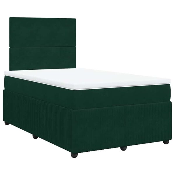 vidaXL Pat box spring cu saltea, verde &icirc;nchis, 120x200 cm, catifea