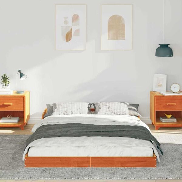 vidaXL Cadru de pat Maroniu cerat 135 x 190 cm Lemn de pin masiv