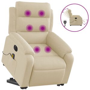 vidaXL Fotoliu electric de masaj rabatabil cu ridicare, crem, textil