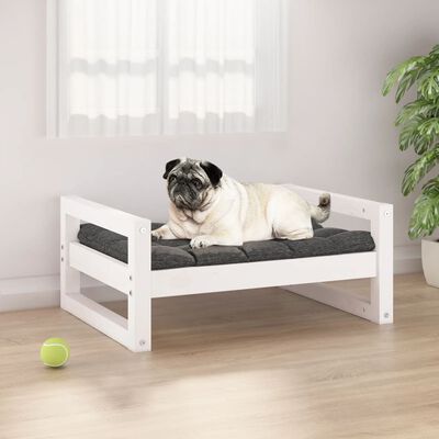 vidaXL Pat pentru câini, alb, 65,5x50,5x28 cm, lemn masiv de pin