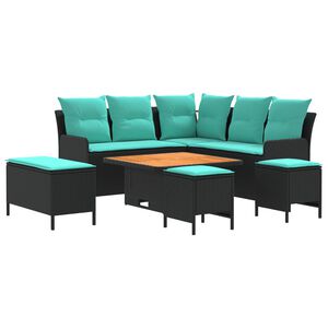 vidaXL Seturi de mobilier cu pernă 7 pcs Negru și Turcoaz Ratan PE