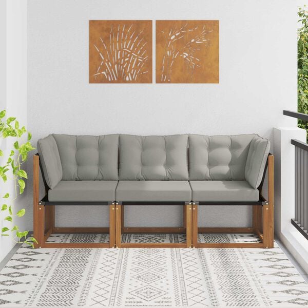 vidaXL Canapea de exterior din mijloc și colț 3 Bucată natural