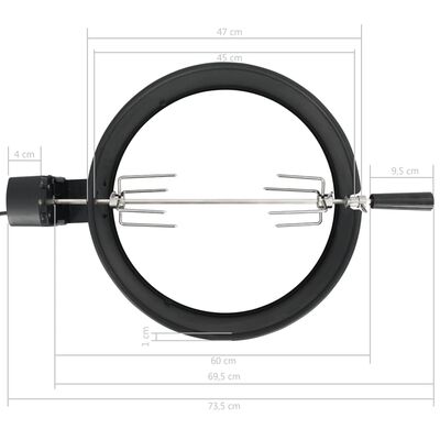 vidaXL Set de rotisor cu inel pentru grătar, negru, 47 cm