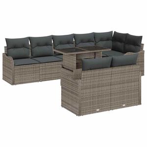 vidaXL Set de lounge cu pernă 9 pcs Gri Rattan poli