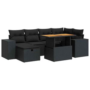 vidaXL Set mobilier grădină perne 8 piese negru, poliratan/lemn acacia