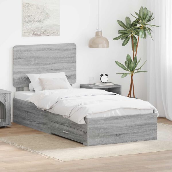 vidaXL Cadru de pat cu headboard Gri Sonoma 75 x 190 cm Lemn compozit