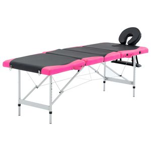 vidaXL Masă pliabilă de masaj, 4 zone, negru și roz, aluminiu