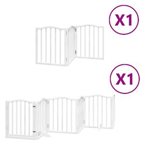 vidaXL Poartă c&acirc;ini pliabilă cu ușă, 9 panouri, alb, 450 cm, lemn plop