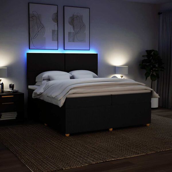 vidaXL Pat box spring cu saltea, negru, 200x200 cm, textil