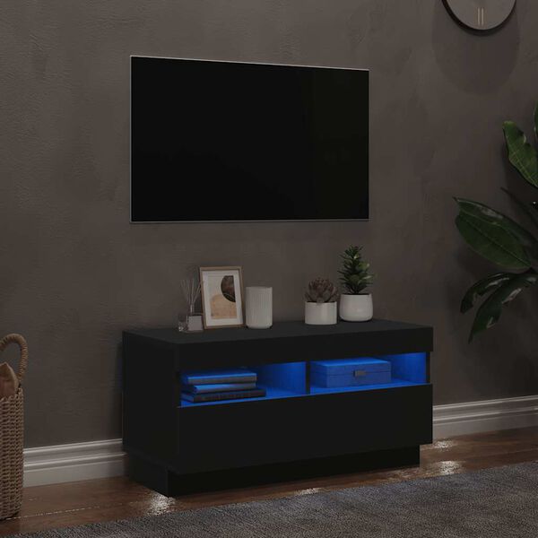 vidaXL Comodă TV cu lumini LED, negru, 80x35x40 cm