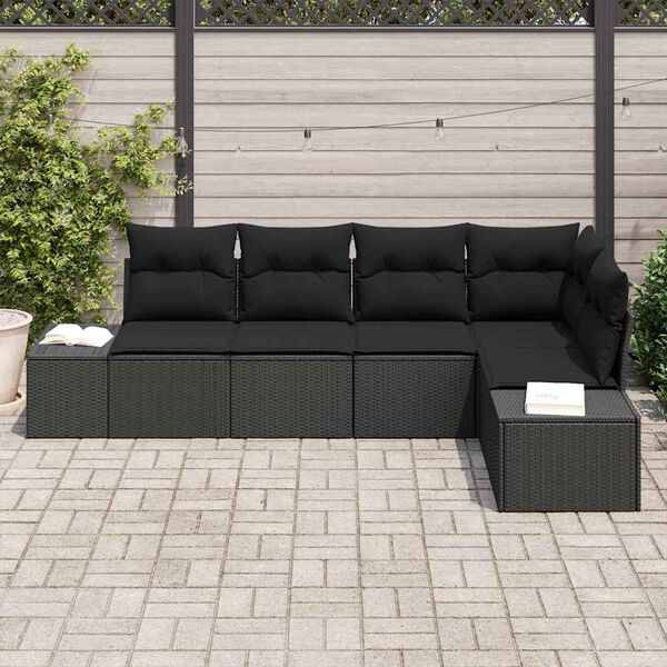 vidaXL Set de canapele pentru grădină cu pernă 5 pcs Negru poliratan