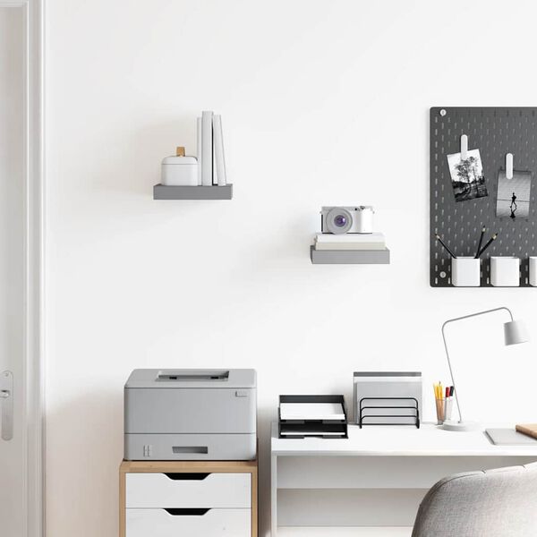 vidaXL Rafturi de perete suspendate, 2 buc., gri, 23x23,5x3,8 cm, MDF