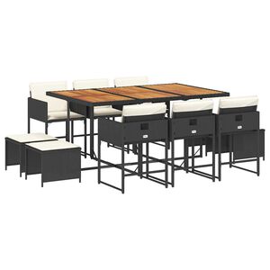 vidaXL Set mobilier de exterior cu perne, 11 piese, negru, poliratan