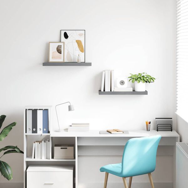 vidaXL Rafturi de perete suspendate, 2 buc., gri, 60x23,5x3,8 cm, MDF