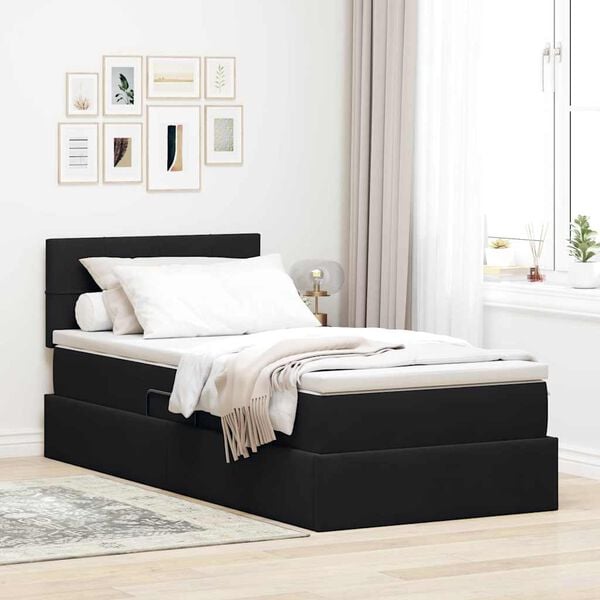 vidaXL Pat cu storage cu saltea cu headboard Negru 90 x 200 cm Catifea