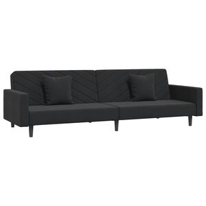 vidaXL Canapea extensibilă cu 2 locuri, 2 perne, negru, catifea