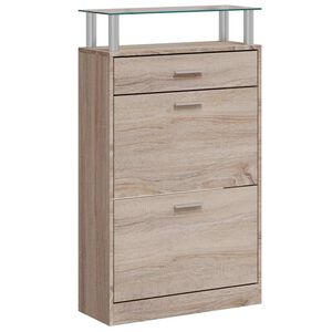 vidaXL Pantofar cu sertar și un raft din sticlă, lemn, aspect stejar