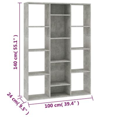 vidaXL Separator cameră/Bibliotecă, gri beton, 100x24x140 cm, PAL