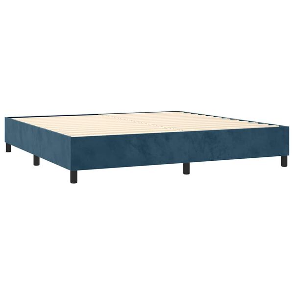 vidaXL Pat box spring cu saltea, albastru &icirc;nchis, 90x190 cm, catifea