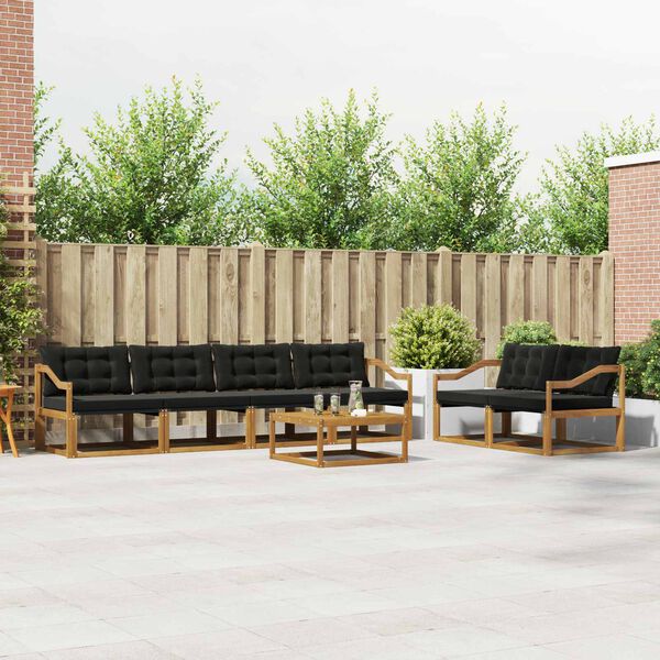 vidaXL Set de canapele de exterior cu pernă 7 pcs Natural și Negru