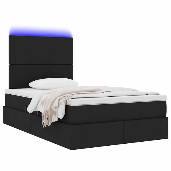 vidaXL Pat cu saltea și LED cu saltea Negru 120 x 190 cm Poliester
