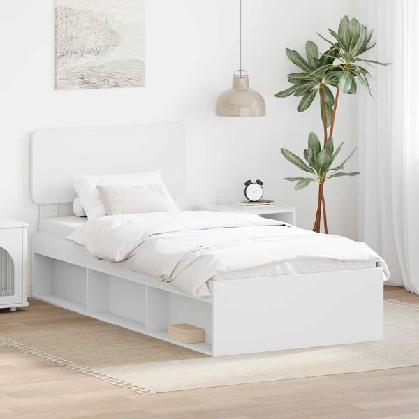 vidaXL Cadru de pat cu headboard Alb 75 x 190 cm Lemn de pin masiv