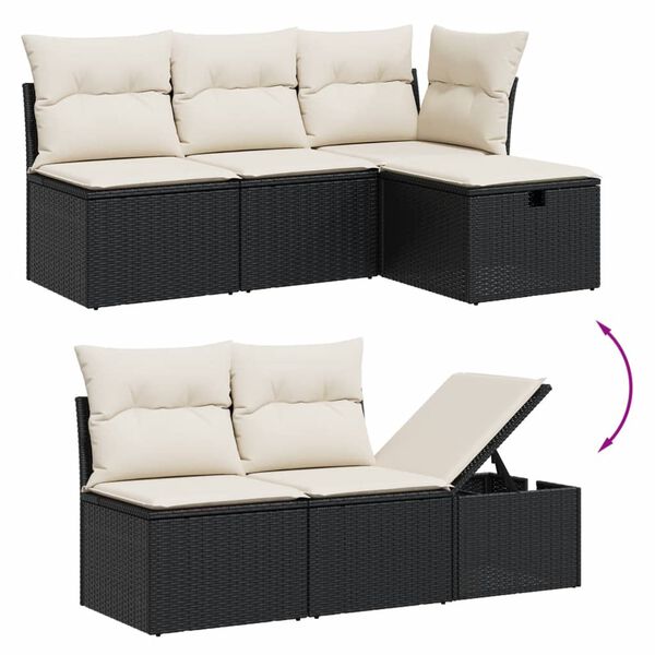 vidaXL Set mobilier de grădină cu perne, 6 piese, negru, poliratan