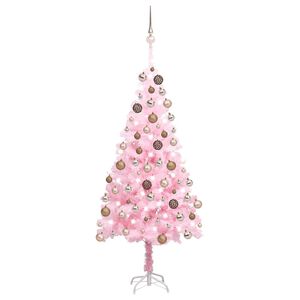 vidaXL Brad Crăciun pre-iluminat cu set globuri, roz, 150 cm, PVC