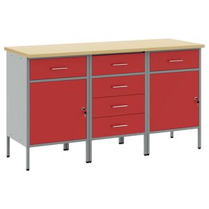 vidaXL Dulap de lucru cu sertar 3 buc. Roșu și gri 150 x 55 x 85 cm