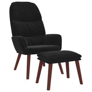vidaXL Scaun de relaxare cu taburet, negru, catifea