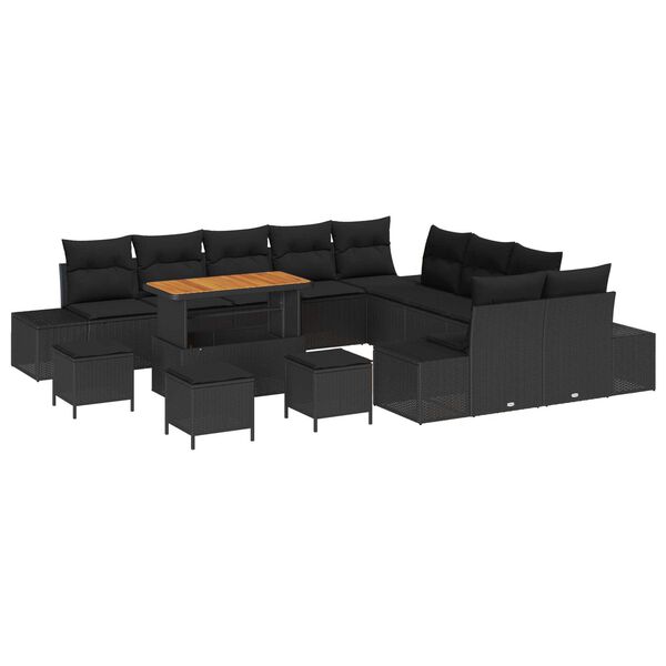 vidaXL Set de canapele pentru grădină 14 pcs Negru Rattan poli