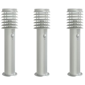 vidaXL Lămpi exterioare de podea senzor 3 buc argintiu 60 cm oțel inox