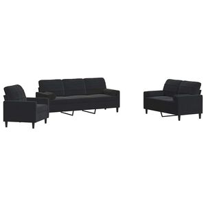 vidaXL Set de canapele cu perne/rulouri, 3 piese, negru, catifea