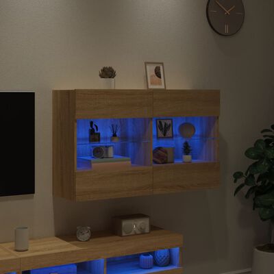 vidaXL Comodă TV de perete cu LED, stejar sonoma, 98,5x30x60,5 cm