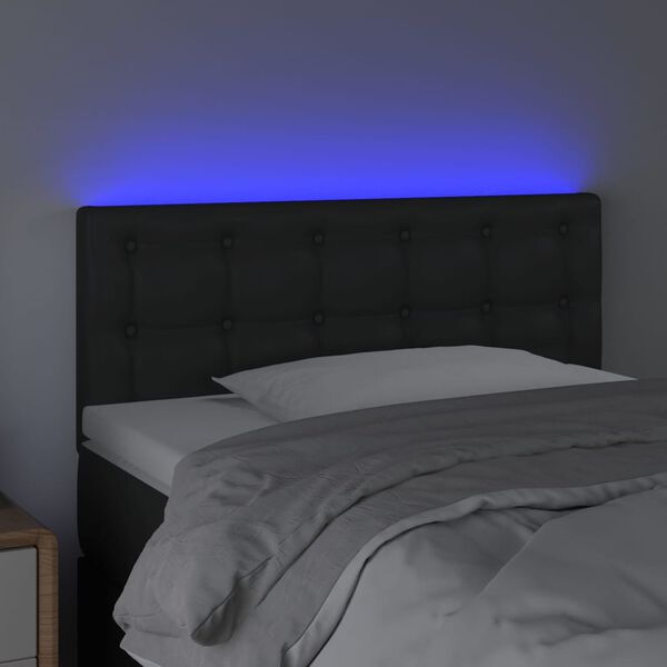 vidaXL Tăblie de pat cu LED, negru, 90x5x78/88 cm, piele ecologică