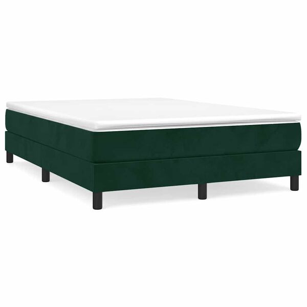 vidaXL Pat box spring cu saltea, verde &icirc;nchis, 140x190 cm, catifea