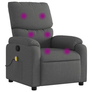 vidaXL Fotoliu reclinabil cu masaj, gri &icirc;nchis, material textil