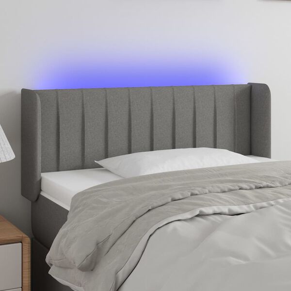 vidaXL Tăblie de pat cu LED, gri &icirc;nchis, 93x16x78/88 cm, textil