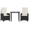 vidaXL Set mobilier de grădină cu perne, 3 piese, negru, poliratan
