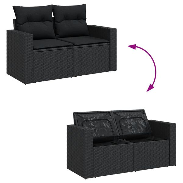 vidaXL Set mobilier de grădină cu perne, 8 piese, negru, poliratan